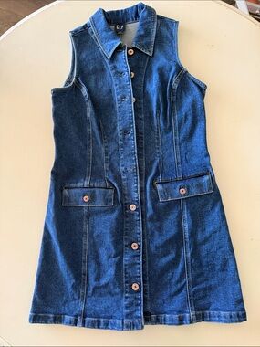 GAP Girls Dark Blue Sleeveless Denim Button-Front Dress